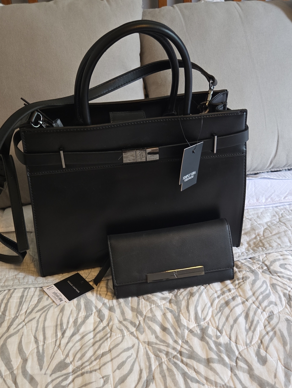 Simply Vera Vera Wang Black Structured Satchel with Matching Wallet